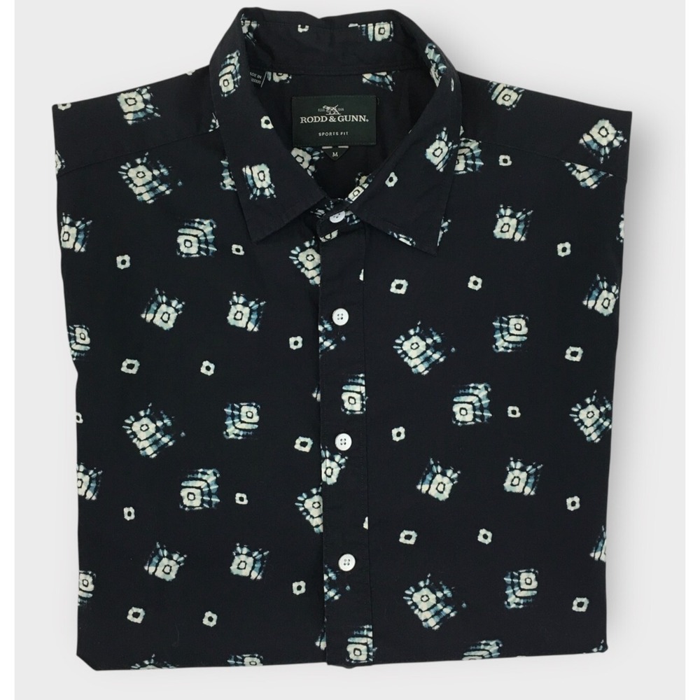Rodd‎ & Gunn Shirt Mens Size Medium Blue Geometric Cotton Sports Fit Italy